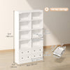 Bookshelf with 8 Cubbies and 4 Drawers, 5-Tier Double Wide Bookcase with Storage, Standing Book Cabinet, White
