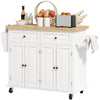 Rolling Kitchen Island with Rubber Wood Top and Storage, Spice Rack, Towel Rack, Cream White