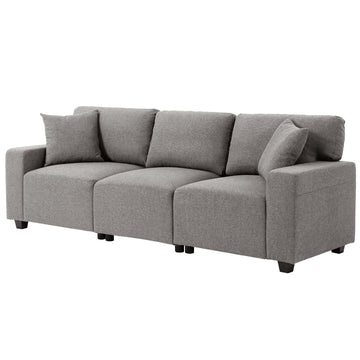 3 Seater Sofa with Storage Pockets, Modern Upholstered Couch with Pocket Springs, Grey