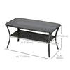 Outdoor Patio PE Rattan Coffee Table with Storage Shelf, Wicker Side Table with Glass Top, Black