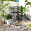 6.5FT Decorative Outdoor Divider, Metal Privacy Screen with Stand, Large Leaf Style, Black