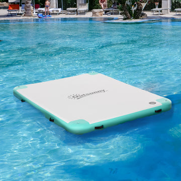 8' x 6' Water Floating Dock, Rafting Inflatable Island with Air Pump and Backpack for Pool, Beach, Ocean, Blue & Green
