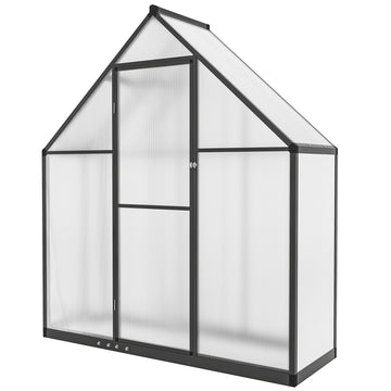 Polycarbonate Greenhouse Walk-in Greenhouse with Swing Door and Adjustable Window, 5.5 x 2ft, Black