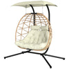 Double Wicker Egg Swing Chair with Canopy, Foldable Hanging Egg Chair with Stand Cushion Headrest