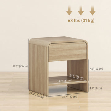 Nightstand Set of 2, Modern Bedside Table with Rounded Corners, Nightstand with Drawer and Open Shelf, Distressed White