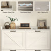 Narrow Shoe Storage Cabinet with 4 Flip Drawers, Adjustable Shelves, 16 Pair Farmhouse Shoe Cabinet, White Oak