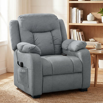 Massage Recliner Chair with Quiet Brushless Motor Pet-Friendly Fabric Power Recliner with 2 Memory Positions, Grey