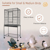 30'' Large Rolling Metal Bird Cage Bird House with Detachable Rolling Stand, Storage Shelf, Wood Perch Food Container - Black