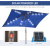 6.5x10ft Patio Umbrella Rectangle Solar Powered Tilt Aluminum Outdoor Market Parasol with LEDs Crank (Dark Blue)