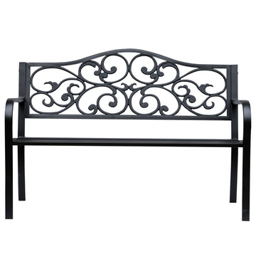 Garden Bench Outdoor Loveseat with Vintage Floral Pattern Cast Metal, 50