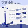 Qaba 3 Wheel Kids Scooter, Toddler Kick Scooter with Adjustable Height, Rear-Fender Brake, LED Light, TPE Handlebar, Blue