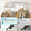 Garment Drying Rack Stainless Steel Folding Clothes Hanging Rack with Side Wings Castors for Indoor Outdoor White