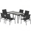 Outdoor Dining Set for 6, Faux Wood Patio Table and Chairs with Breathable Mesh Seat, Galvanized Steel Frame, Black