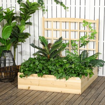 Wood Planter Box with Trellis for Climbing Plants, Raised Garden Bed for Outdoor Flowers Herbs, 43