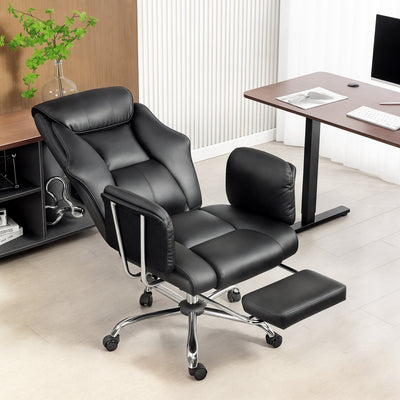 Reclining Office Chair, Overstuffed Executive Desk Chair with High Back, PU Leather, Footrest, Swivel Wheels