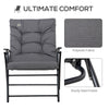 Foldable Lounge Chair, Fabric Upholstered Recliner, Outdoor Lounger with Armrest, Metal Frame for Backyard, Grey