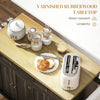 Rolling Kitchen Island with Rubber Wood Top and Storage, Spice Rack, Towel Rack, Brown Oak