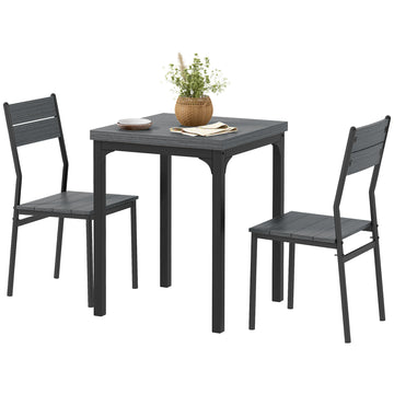Dining Table Set for 2, 3 Piece Kitchen Table and Chairs with Metal Legs for Small Spaces, Grey Wood Effect