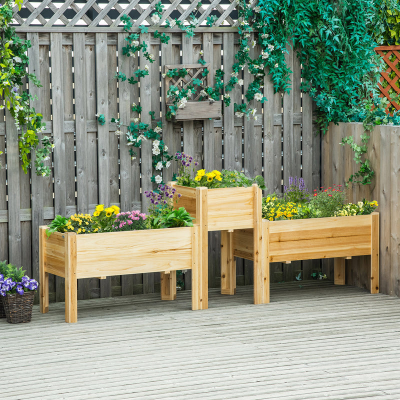 Raised Garden Bed Set of 3, Wood Planter Box, Outdoor Freestanding Garden Boxes for Fruit Vegetable Flower Herb
