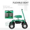 Garden Scooter, Rolling Cart with Swivel and Adjustable Seat, Tool Tray, Bucket Basket, Green and Black