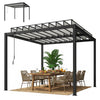 9.5 x 10 ft Louvered Pergola with PC Roof, Aluminium Outdoor Pergola Gazebo with Drainage Gutters, Handle, Clear