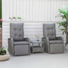 3 Pieces Patio Wicker Bistro Set, PE Rattan Coffee Table & Adjustable Recline Chairs Furniture Set with Cushions and Wood Grain Plastic Top