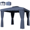 10' x 10' Deck Gazebo with Curtains & Mesh Screen Drapes, Double Roof Canopy Polyester Shade for Backyard Garden, Dark Blue