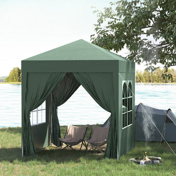 6.6'x6.6' Pop Up Canopy Tent with Sidewalls, Instant Sun Shelter Camping Gazebo with Carry Bag, for Outdoor, Garden, Patio, Green