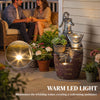 4-Tier Outdoor Fountain with Planter, Cascading Waterfall Feature with LED Lights, Rustic Brown and Grey