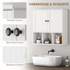 Farmhouse Bathroom Wall Cabinet, Wall Mounted Medicine Cabinet with Adjustable Shelf, Open Compartments, White