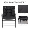 Foldable Lounge Chair, Fabric Upholstered Recliner, Outdoor Lounger with Armrest, Metal Frame for Backyard, Black