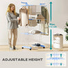 Foldable Clothes Drying Rack, 4-Tier Steel Laundry Rack for Drying Clothes with 2 Side Wings and 4 Castors, Indoor and Outdoor Use, Blue