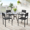 Stackable Patio Chairs Set of 4, Outdoor Dining Chairs with Slatted HDPE Seat, Armrests for Garden, Backyard, Black