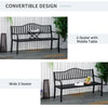 Metal Outdoor Bench with Liftable Middle Table, Patio Loveseat, Garden Bench for Lawn, Porch, Seats 2–3 People, Black
