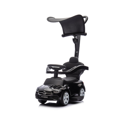 Qaba 3 in 1 Toddler Push Car Licensed Mercedes-Benz with Push Handle, Canopy, Guardrails, Horn, Music for 18-36 Months, Black