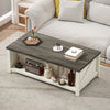 Farmhouse Coffee Table with Drawer, Open Storage Shelf for Living Room, Dining Room, Office, Distressed White