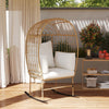 Oversized Rocking Chair, Indoor Outdoor Egg Chair w/ Thickened Cushions, Wicker Patio Lounger for Porch, Balcony, Beige