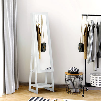 Jewellery Cabinet with Full-Length Mirror, Standing Jewelry Armoire with LED Light, White