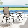 3 Pieces Patio Bistro Set, Outdoor Folding Table and Chairs Set, Metal Patio Furniture Set with Cup Holders, Khaki