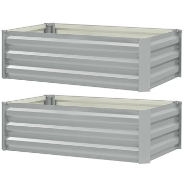 Set of 2 Galvanized Raised Beds for Garden, Outdoor Planter Box for Flowers, Herbs and Vegetables, Light Grey