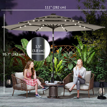 9.3 ft Patio Umbrella with Solar LED Lights, Cover, 3 Tier Outdoor Market Table Parasol with Tilt, Crank, Khaki