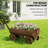 Wooden Wagon Planter Box, Mobile Garden Planter with 4 Wheels, Small Wheelbarrow Wagon Flower Cart with Drainage Holes