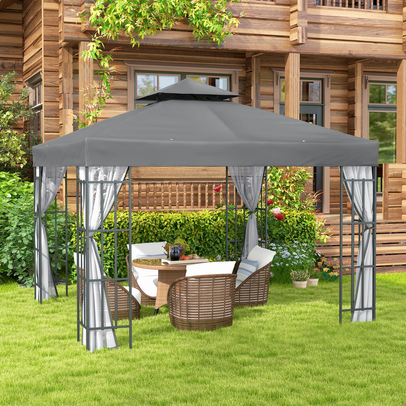 10'x10' Garden Gazebo Patio Canopy Portable Party Event Backyard w/ Mosquito Netting, Grey