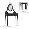 Vanity Desk with Stool, Makeup Vanity with 360° Rotating Oval Mirror, 5 Drawers and Padded Seat, Dressing Table for Bedroom, Black