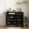 Narrow Shoe Cabinet with Slatted Doors, Adjustable Shelves for 20 Pairs of Shoes, Shoe Cabinet for Entryway