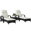 3 Pieces Wicker Patio Lounger Set with Table, PE Rattan Outdoor Lounge Chair Set with Cushions, Wheels, 5-Level Reclining Backrest, Headrest