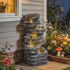Outdoor 6-Tier Water Fountain, Waterfall Fountain with LED Lights, Resin Waterfall Feature with Pump, Grey