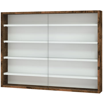 5-Tier Display Cabinet, Shot Glass Display Case, Glass Curio Cabinet with 2 Glass Doors and 4 Adjustable Shelves, Brown