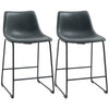 Counter Height Bar Stools Set of 2, Vintage PU Leather Bar Chairs, Kitchen Stool with Footrest, Black
