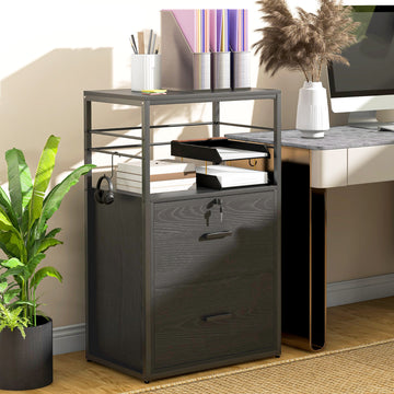 Lockable Filing Cabinet, 2 Drawer File Cabinet with Adjustable Hanging Bar for Letter, A4 and Legal Size, Black